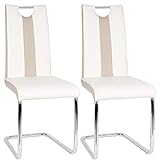 Flyelf Freischwinger Stuhl Vegas 2er Set Esszimmerstühle für Küche/Esszimmer/Büro (Beige - Weiß, 2)