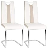 Flyelf Freischwinger Stuhl Vegas 2er Set Esszimmerstühle für Küche/Esszimmer/Büro (Beige - Weiß, 2)