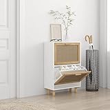 FAMIROSA Schuhschrank Weiß 52x25x80 cm Holzwerkstoff & Rattan Natur