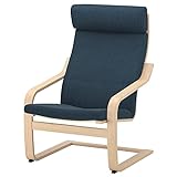 Ikea POÄNG Sessel, weiß gebeiztes Eichenfurnier / Hillared dunkelblau