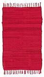 ABC Italia Flickenteppich, Fleckerlteppich, Teppich waschbar, Baumwolle, Fransen, einfarbig, nachhaltiger Handwebteppich, Farbe:Rot, Größe:100 x 150 cm