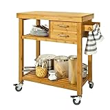 Habrur Küchenwagen Servierwagen Regalwagen Küchen-Aufbewahrungswagen Aus Holz Mit 2 Schubladen Und Rollen. Servierwagen, Rollwagen, Allzweckwagen Rollwagen Küchenrollwagen