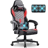 Dowinx Gaming Stuhl Racing Gamer Stuhl mit Frühling Kissen, Ergonomischer Gaming Sessel mit Massage Lendenwirbelstütze, Bürostuhl PU Leder PC-Stuhl Verbreiterte Rückenlehne 150KG (Schwarz Rot)