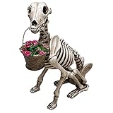EJWCIG Zombie Zwerg Skelett Figuren Statue, Gartenzwerge Outdoor Lustige weibliche männliche Paare Halloween Horror Zwerge Ornamente (Hund)