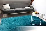 floor factory Exklusiver Hochflor Shaggy Teppich Satin türkis/blau 80x150 cm - edler, seidig glänzender Teppich