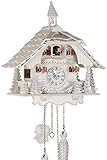 Eble Kuckucksuhr Kuckuckuhr Echtholz NEU batteriebetriebenes Quartzwerk Kuckuckruf Schwarzwaldhaus weiß 30cm- 23096