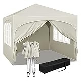 WOLTU Pavillon, Faltpavillon 3x3 m, mit 4 Seitenwänden, Partyzelt wasserabweisend UV-Schutz 50+, höhenverstellbarer Gartenpavillon, mit Tragetasche, für Outdoor Garten Camping Beige