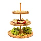 Relaxdays Etagere Bambus H: 25 cm D: 30 cm 3-stöckige Obstetagere aus Holz mit 3 runden Schalen zur Ablage von Gebäck, Kekse, Party-Snacks, Nüsse, Süßigkeiten als Obstteller und Servierplatte, natur