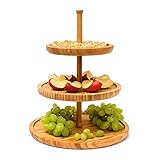 Relaxdays Etagere Bambus H: 25 cm D: 30 cm 3-stöckige Obstetagere aus Holz mit 3 runden Schalen zur Ablage von Gebäck, Kekse, Party-Snacks, Nüsse, Süßigkeiten als Obstteller und Servierplatte, natur