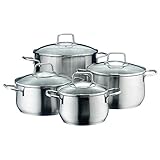 WMF Brilliant Topfset Induktion 4-teilig, Kochtopf Set mit Glasdeckel, Cromargan Edelstahl satiniert matt, Induktions Töpfe Set unbeschichtet