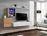 ASM Wand-Set – Switch XV – 2 Vitrinen – 1 TV-Bank – 2 Regalböden – Holz und Weiß – Modell 1