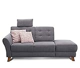 Cavadore Recamiere Trond mit Federkern / Modernes Sofa im Landhausstil mit Armteil links / Inkl. Kopfstütze und Rückenkissen / 194 x 89 x 92 / Flachgewebe grau