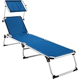 TecTake 800812 Alu Sonnenliege mit Dach, klappbar, Gartenliege mit 6-Fach Verstellbarer Rückenlehne und 2 Tragegriffen, 205 cm Liegefläche (Blau | Nr. 403634)