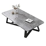 HczioN Couchtisch für Wohnzimmer, rechteckiger Couchtisch mit Holzplatte, kreativer Beistelltisch aus Metall, Metallrahmen, Couchtisch für Wohnzimmermöbel, einfach zu montieren, grau, 80 x 50 x 46