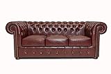 Chesterfield Sofa Class - The Chesterfield Brand | 3 Sitzer Sofa | 100% Leder, handgefertigt, Original Chesterfield | Breite 200 cm | Cloudy Rot