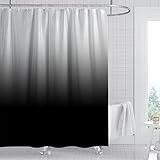 Extra Langer Duschvorhang Schwarz Weiß Badezimmer Wasserdicht Farbverlauf Design Stoff Badewanne Bad Dekor mit 12 Haken 200x210cm/WxH Vorhänge