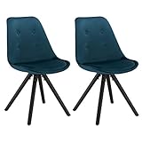WOLTU® BH196bl-2 2 x Esszimmerstühle 2er Set Esszimmerstuhl, Sitzfläche aus Samt, Design Stuhl, Küchenstuhl, Holzgestell, Blau