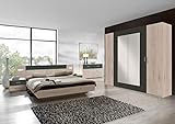 lifestyle4living Schlafzimmer Komplett Set in Eiche-Dekor und grau, 4-teilig | Modernes Komplettset mit Drehtürenschrank, Bett und Nachtschränken