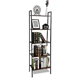 Oak & Tea Leiterregal Bücherregal 5 Etagen Bücherregal Industrial Lagerregal Rustikal Braun und Schwarz Freistehende Lagerregale für Wohnzimmer Büro Arbeitszimmer Flur Freistehende Regale 56x32x172cm