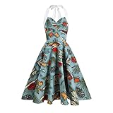 Damen Sommerkleid Kurz Blumen Drucken Kleid Highwaisted Baudot Holiday Cocktailkleid Hängender Ausschnitt Rückenfreies Sexy Mittellanges Kleid Glitzerkleid Plissiertem Sommerkleid Lang Neckholder