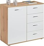 Kommode Sideboard Schrank Chicago in Wotan Eiche/weiß, mit 1 Tür und 4 Schubladen Highboard