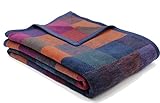 biederlack® samt-weiche Wohn-Decke 'Dark Plum' I Kuscheldecke aus Baumwolle und Polyacryl in 150x200 cm I bunt Karierte Sofa-Decke in violett und blau I Made in Germany I Öko-Tex Standard 100