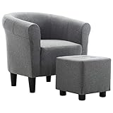 vidaXL Chesterfield Sessel mit Hocker 2-TLG. Fußhocker Clubsessel Cocktailsessel Loungesessel Polstersessel Relaxsessel Lounge Hellgrau Stoff