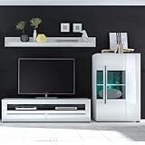 Lomadox Wohnmöbel-Set in Hochglanz weiß TV-Lowboard und Highboard mit schwarzen Relinggriffen BxHxT: 285x170x47cm