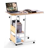 Urban Deco Home-Office-Schreibtische, 78,9 x 40,6 cm, höhenverstellbar, moderner Computertisch mit Rollen, mit Kunststoff-Schublade, Arbeitszimmer, Schlafzimmer, Wohnzimmer (Holzfarben)