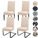 Stuhlhussen 4 oder 6er Set Stretch Stuhlhussen Abnehmbare waschbar Spandex Stuhlüberzug Stuhlbezug Stretch Universale für Hotel, Zeremonie, Bankett, Restaurant, Zuhause(4er Set, Beige)