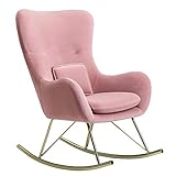 FineBuy Schaukelstuhl Samt/Metall Rosa 74x101x89 cm mit goldenen Beinen | Polster Schwingstuhl Modern | Stillsessel Relaxstuhl Schwingsessel 120 kg