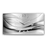 Kreative Feder Abstrakt Silber XXL Metallic Designer Funk Wanduhr Funkuhr modernes Design leise ohne Ticken * Made in Germany* (50x25cm Funkuhr)