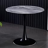 Stilvoller runder Couchtisch in Marmoroptik mit schwarz beschichteten Metallbeinen, Esstisch im Retro-Design für Küche, Büro und Familie (Größe: 70 cm)
