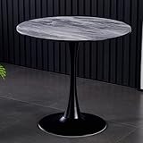 Stilvoller runder Couchtisch in Marmoroptik mit schwarz beschichteten Metallbeinen, Esstisch im Retro-Design für Küche, Büro und Familie (Größe: 70 cm)