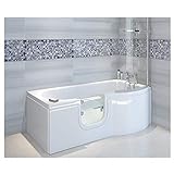Badewanne mit Tür, Seniorenbadewanne 167,5x85/75x53cm mit Duschkabine,Wannenschürze und Ablauf/Sifon, Ausführung RECHTS