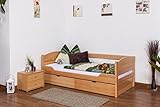 Einzelbett/Funktionsbett 'Easy Premium Line' K1/s Voll inkl 2 Schubladen und 2 Abdeckblenden, 90 x 200 cm Buche Vollholz massiv Natur