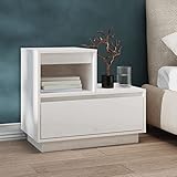 JUNZAI Nachttisch, Nachtschrank, Nachtkästchen, Bedside Table, Nachtkommode, Nightstand, Nachttischschrank, Nachtkonsole, Weiß 60x34x51 cm Massivholz Kiefer