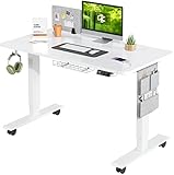 MAIDeSITe Höhenverstellbarer Schreibtisch (120 x 60 cm) Einfache Montage Schreibtisch Höhenverstellbar Elektrisch mit 4 Memory-Steuerung und Kabelmanagement und 360°Rollen Schreibtisch SN1(Weiß)