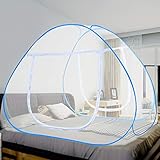 Moskitonetz Bett Baldachin Pop Up Faltbare doppelte Tür Anti Mosquito Bites (180 * 200 * 150 cm) (Blau)