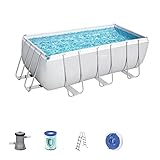 Bestway Power Steel Frame Pool-Set mit Filterpumpe 412 x 201 x 122 cm , lichtgrau, eckig