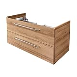 FACKELMANN Milano Waschbeckenunterschrank mit Schubladen – Unterschrank für Waschtisch im Bad (100 cm x 49,5 cm x 48 cm) – Badschrank hängend in Holz braun