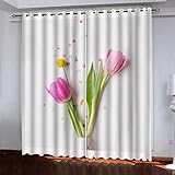 SAKKAI Verdunkelungsvorhang Kinderzimmer Junge Mädchen - 3D Rosa Tulpenblüten Muster Vorhang Blickdicht Ösen, Thermovorhänge 2Er Set Schlafzimmer, Gardinen Wohnzimmer Modern 220X214cm (BxH)