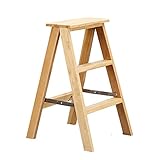 Klappbarer Leiterhocker, Trittstuhl, Massivholz, multifunktional, für Küche, 3 Stufen, 2 Farben, 39 x 50 x 71 cm (Farbe: Holzfarbe)