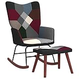 vidaXL Schaukelstuhl mit Hocker, Sessel Schwingstuhl mit Armlehne, Schaukelsessel Relaxstuhl Wohnzimmer, Relaxsessel Schwingsessel, Patchwork Stoff