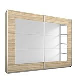 Rauch Möbel Alegro Schrank Schwebetürenschrank Kleiderschrank in Eiche Sonoma mit Spiegel 2-türig, inklusive Zubehörpaket Basic 2 Kleiderstangen, 2 Einlegeböden BxHxT 226x210x62 cm