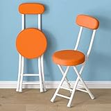 ALIXCE Barhocker Klappbar Mit Lehne Klappstuhl Küche hocker Mit Rundes PU-Sitzkissen Tresenhocker Mit Fußstütze Klapphocker Für Kücheninsel Esszimmer Wohnzimmer (Color : Orange)