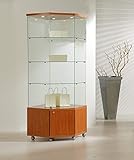 MHN Eckvitrine Glas abschließbar - große hohe Schrank Glasvitrine rollbar kirschbaum 68 x 40 cm