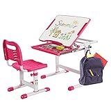 DREAMADE Kinderschreibtisch höhenverstellbar, Schülerschreibtisch Jugendschreibtisch neigungsverstellbar, Schreibtisch Set für Kinder mit Stuhl und Schublade, für Jungs & Mädchen (Rosa)