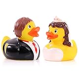 Schnabels Badeente Hochzeitspaar - 2er Set Braut & Bräutigam - Geschenk für Hochzeit Feier Wedding Verlobung Liebespaar Ehe Mann Frau - Spielzeug Quietsche-Ente Deko-Artikel Badewanne