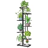 VASZOLA Metall Blumenregal Pflanzenregal 7-Tier 8 Töpfe, Mehrstöckig Blumenständer Pflanzenständer Blumenbank Blumentreppe Pflanzentreppe Standregal für Innen Außen Garten Balkon Deko(Dunkelgrau)